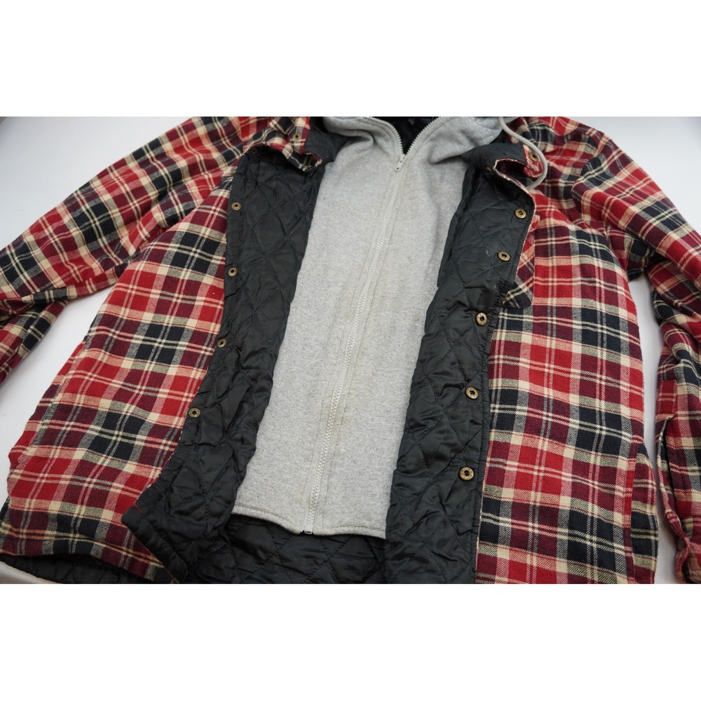 CACTUS Flannel Quilted Lined‎ Hooded Shirt Jacket Red Black Plaid Mens L - Picture 4 of 10